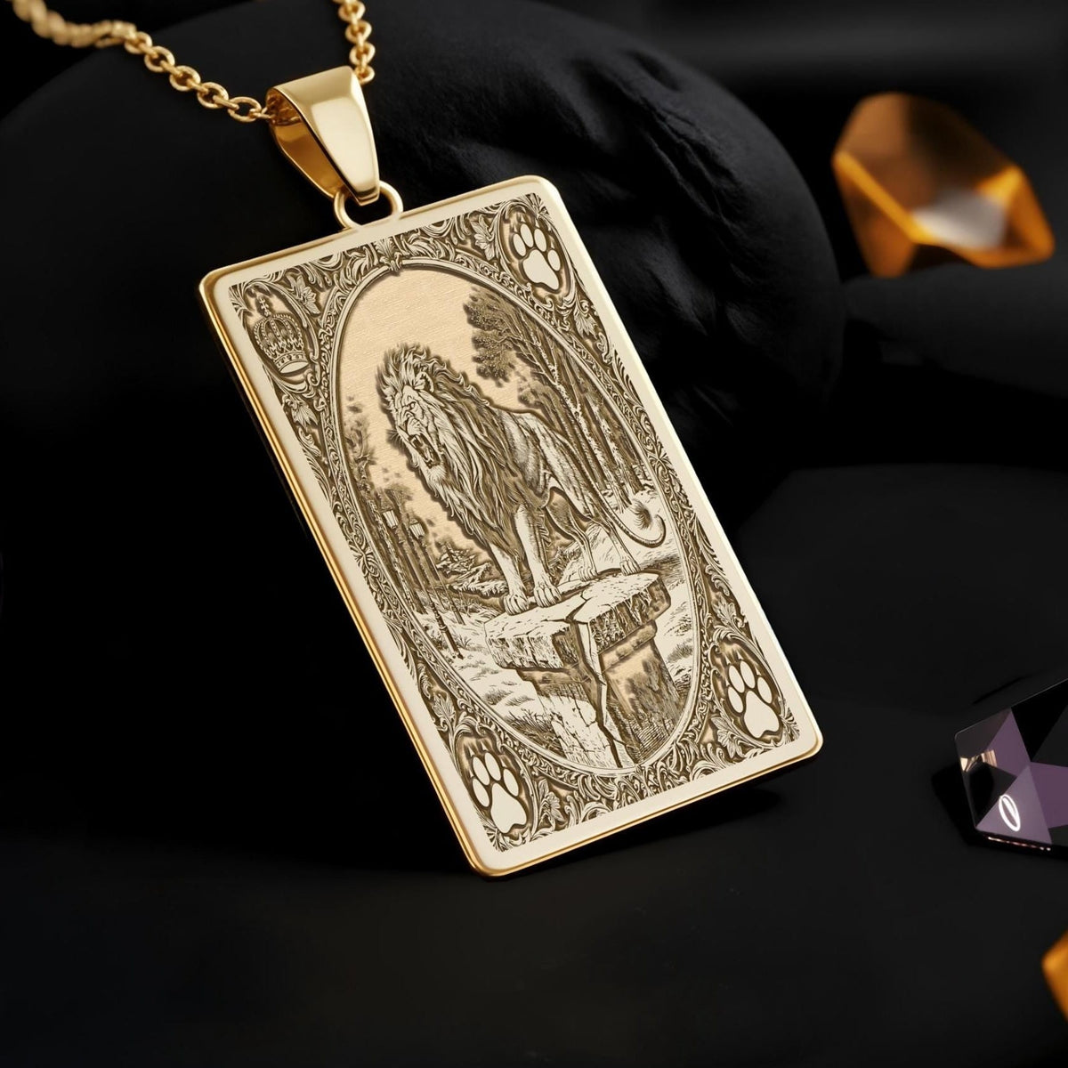 Majestic Lion Tarot Pendant: 14K Gold Personalized  King of Beasts Necklace, Nature Jewelry - View 2
