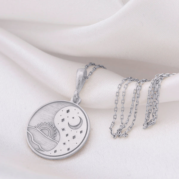 14K Solid Gold Sun And Moon Necklace, Celestial Jewelery, Astronomy Jewelery, Astrology Necklace, Cosmic Necklace, Nature Lover Necklace