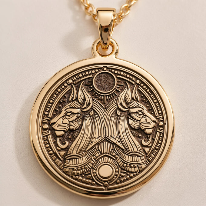 Aker Lion God Pendant | Silver & Plated Options - Ancient Mythology Protection Talisman - Görsel 1, 14k gold necklace