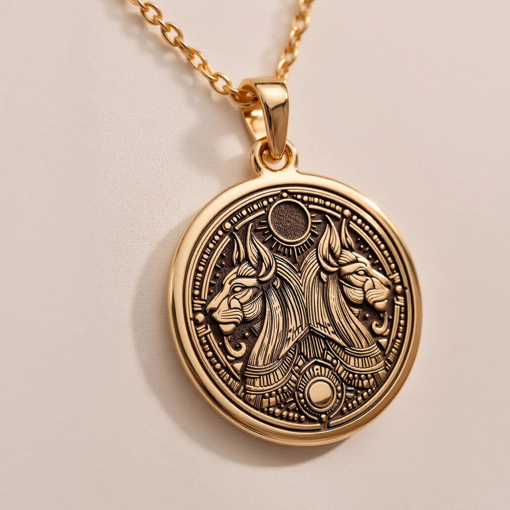 Aker Lion God Pendant | Silver & Plated Options - Ancient Mythology Protection Talisman - Görsel 2, 14k gold necklace