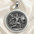 Achilles Greek Hero Coin Pendant Pendants 925 925 Sterling Silver pendant necklace featuring a classical warrior design with Greek key patterns.