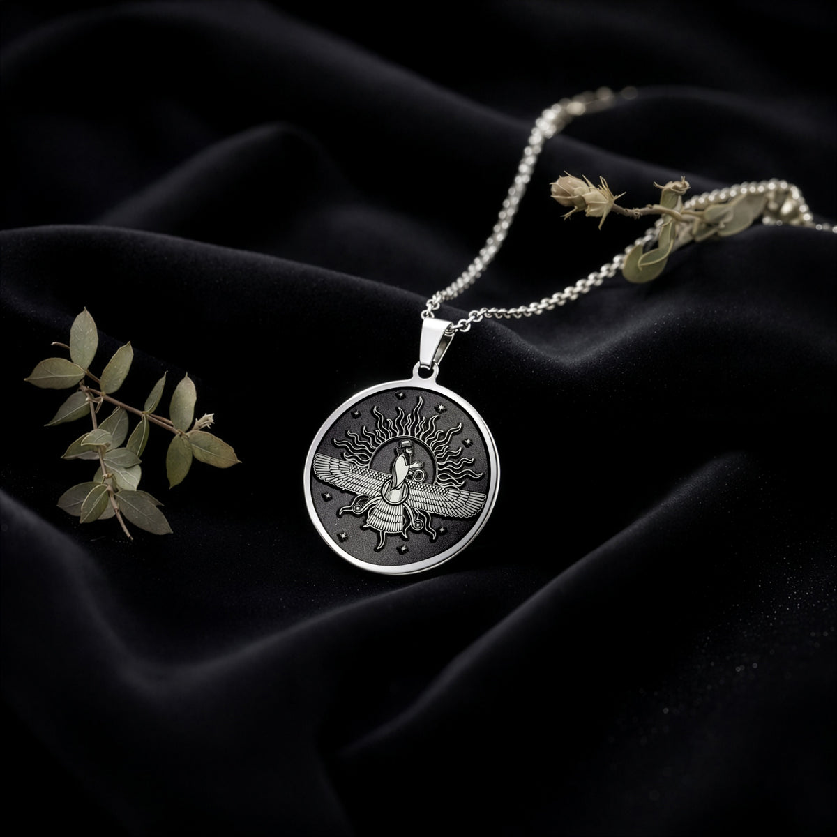 925 925 Sterling Silver Ahura Mazda Faravahar Pendant Pendants Oxidized silver winged figure sunburst pendant necklace