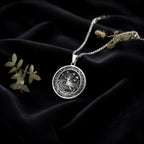 Alice in Wonderland Rabbit Hole Pendant Pendants 925 925 Sterling Silver metal pendant with intricate classical figure design on a round shape.