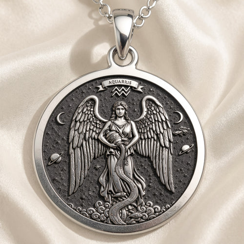 925 925 Sterling Silver Aquarius Water Bearer Necklace Pendants Oxidized silver winged serpent pendant with celestial design necklace