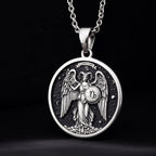 925 925 Sterling Silver Capricorn Zodiac Medallion Necklace Pendants Oxidized silver pendant of an angel with wings holding a Capricorn symbol necklace