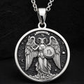 Silver Capricorn Zodiac Medallion Necklace Pendants Oxidized silver winged angel pendant with Capricorn zodiac symbol necklace