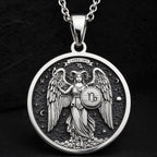 925 925 Sterling Silver Capricorn Zodiac Medallion Necklace Pendants Oxidized silver winged angel pendant with Capricorn zodiac symbol necklace