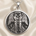 Gemini Zodiac Medallion Necklace Necklaces 925 925 Sterling Silver winged figures pendant with Gemini theme on satin background