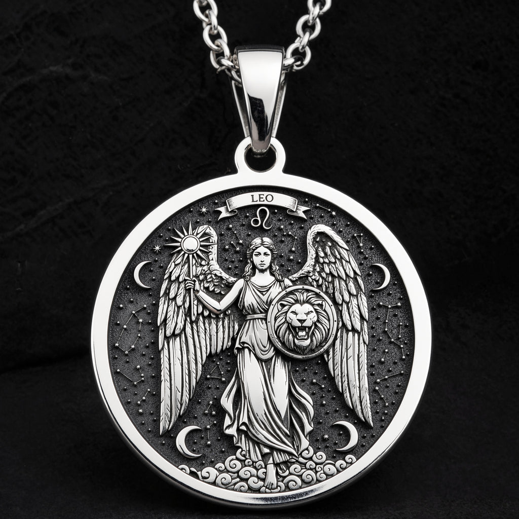 Leo Zodiac Sign Pendant Necklaces 925 925 Sterling Silver winged lion pendant with celestial design and zodiac symbols necklace