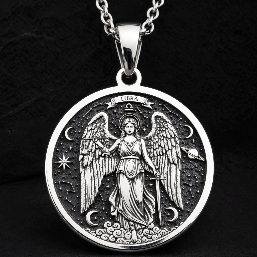 Libra Zodiac Guardian Angel Wings Necklace Necklaces 925 925 Sterling Silver sterling silver winged angel pendant with stars and moons design necklace