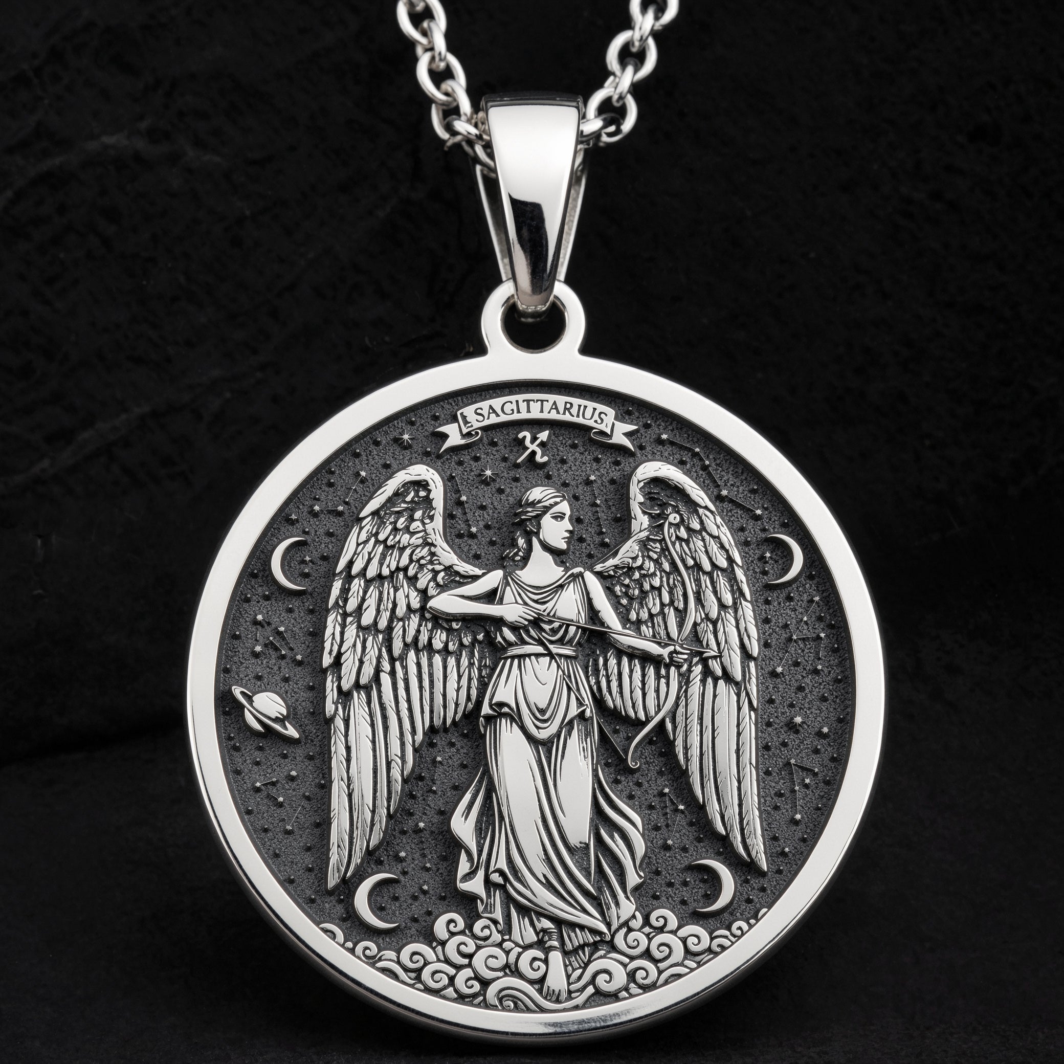 Sagittarius Angel Zodiac Pendant | Silver & Plated Options - Astrological Sign Birthdate Jewelry