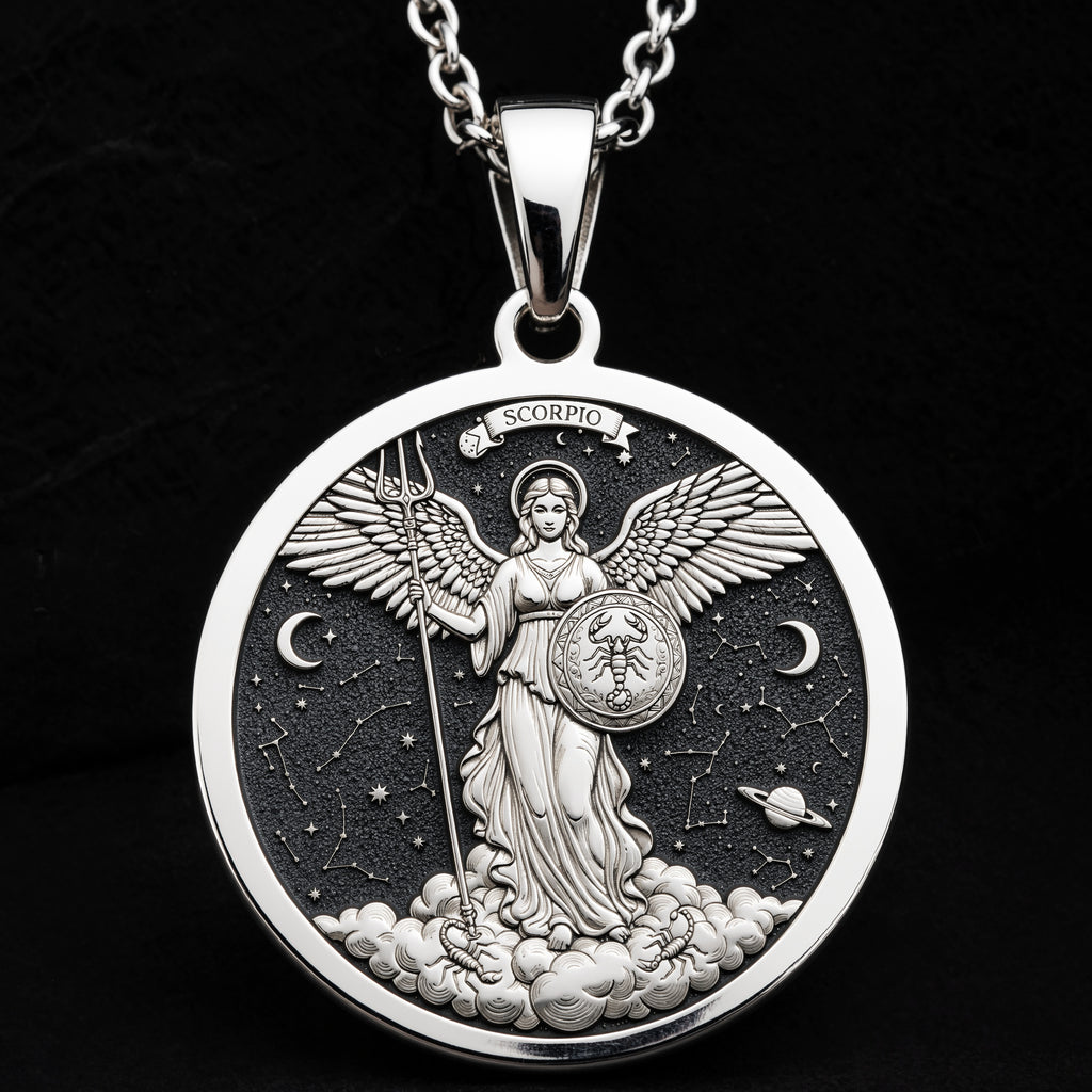 Scorpio Angel Zodiac Amulet Pendant | Silver & Plated Options - Astrological Sign Birthdate Jewelry