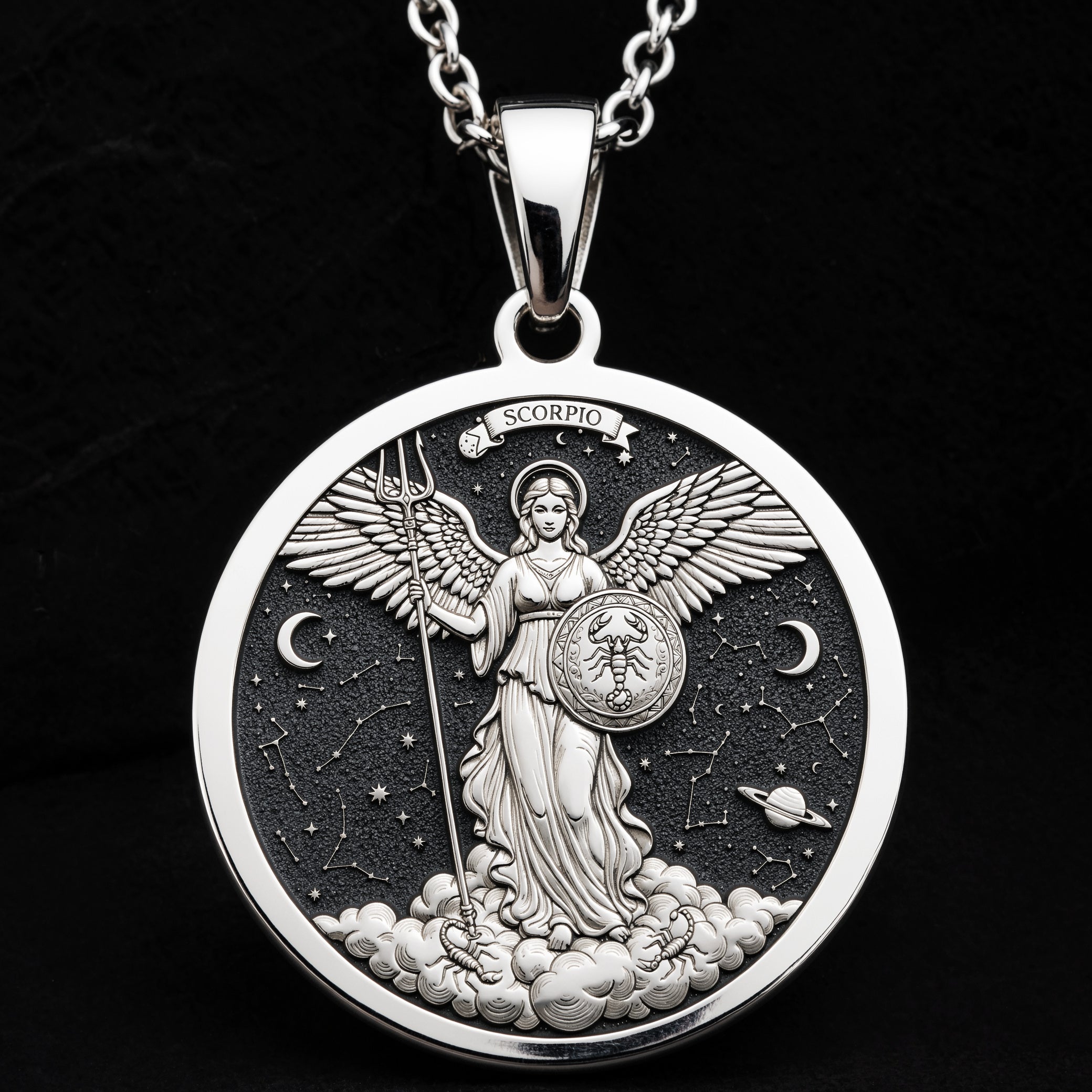 Scorpio Angel Zodiac Amulet Pendant | Silver & Plated Options - Astrological Sign Birthdate Jewelry