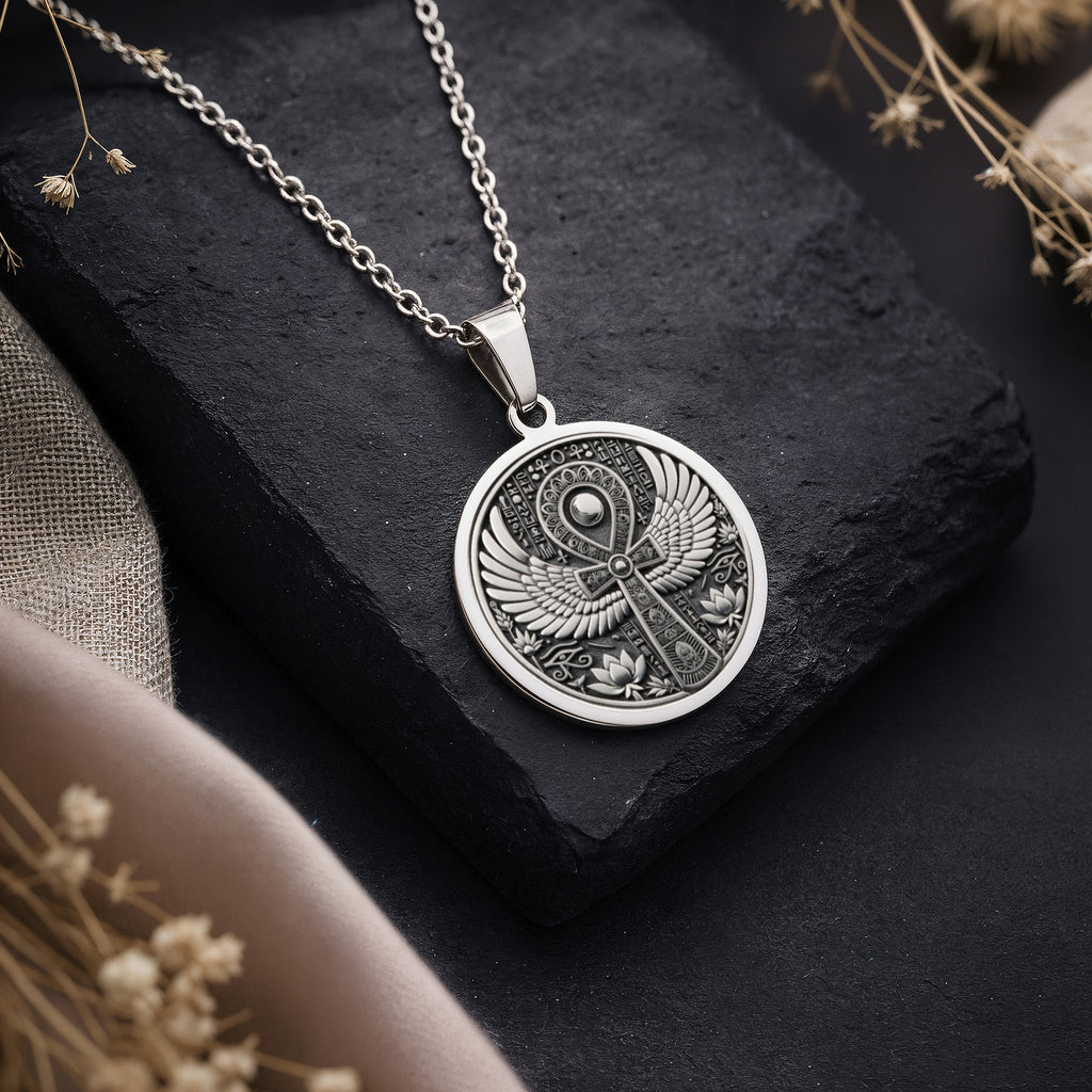 Winged Ankh Necklace | Silver & Plated Options - Spiritual Protection Talisman