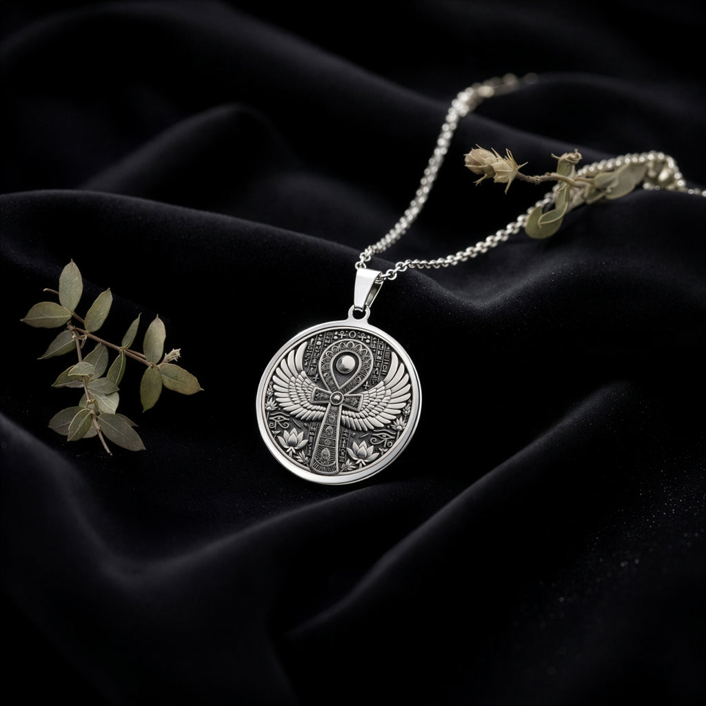 Winged Ankh Necklace | Silver & Plated Options - Spiritual Protection Talisman