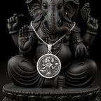 925 925 Sterling Silver Devi Annapurna Goddess Pendant Necklace Necklaces Oxidized silver Ganesha pendant necklace with round shape and traditional design