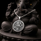 Devi Annapurna Goddess Pendant Necklace Necklaces 925 925 Sterling Silver round pendant featuring a seated goddess figure with traditional Indian iconography.