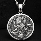 Devi Annapurna Goddess Pendant Necklace Necklaces 925 925 Sterling Silver sterling silver pendant featuring an ornate seated figure and crescent moon design necklace