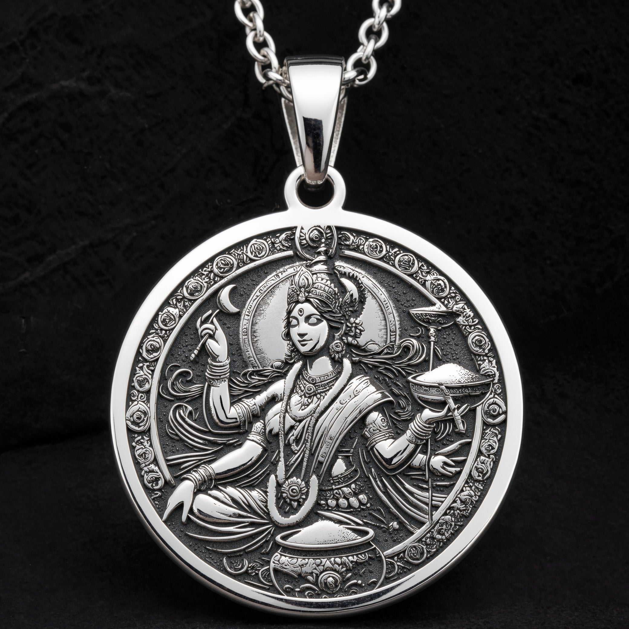 Devi Annapurna Goddess Pendant Necklace | Silver & Plated Options - Ancient Mythology Protection Talisman