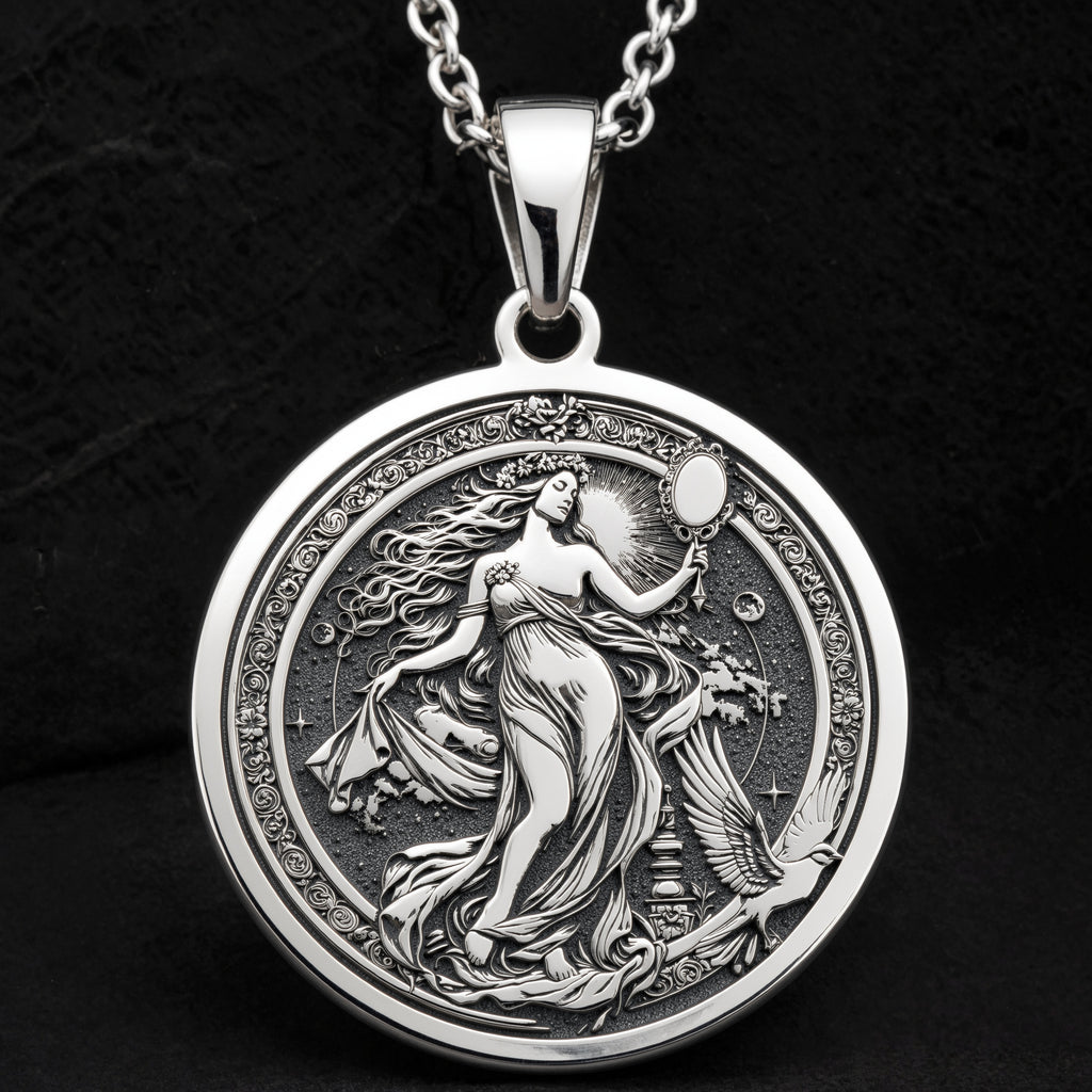 Sterling silver Venus Aphrodite Greek Goddess Pendant: round  of Venus Aphrodite Greek ...