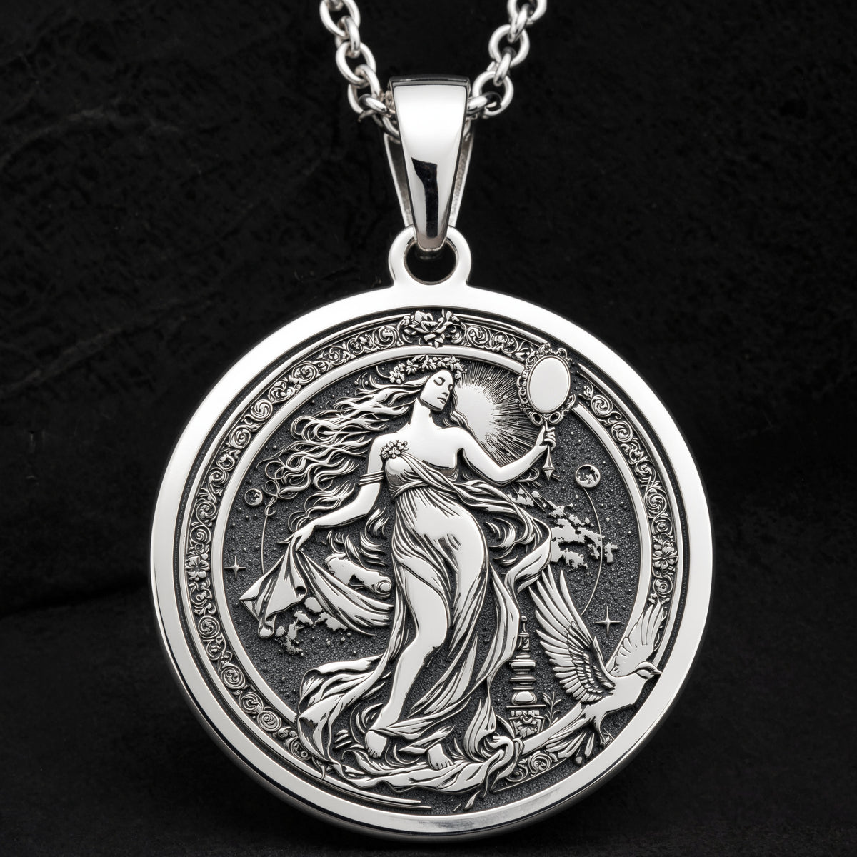 Sterling silver Venus Aphrodite Greek Goddess Pendant: round  of Venus Aphrodite Greek ...