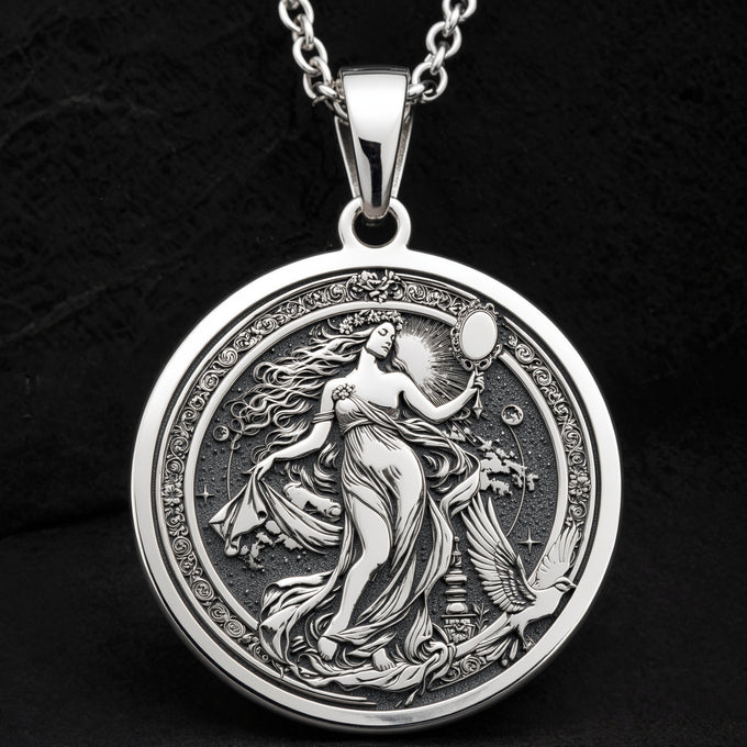 Sterling silver Venus Aphrodite Greek Goddess Pendant: round  of Venus Aphrodite Greek ...
