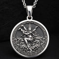 925 925 Sterling Silver Apsara Dancer Celestial Pendant Pendants Oxidized silver round pendant featuring an ornate mythological female figure design.