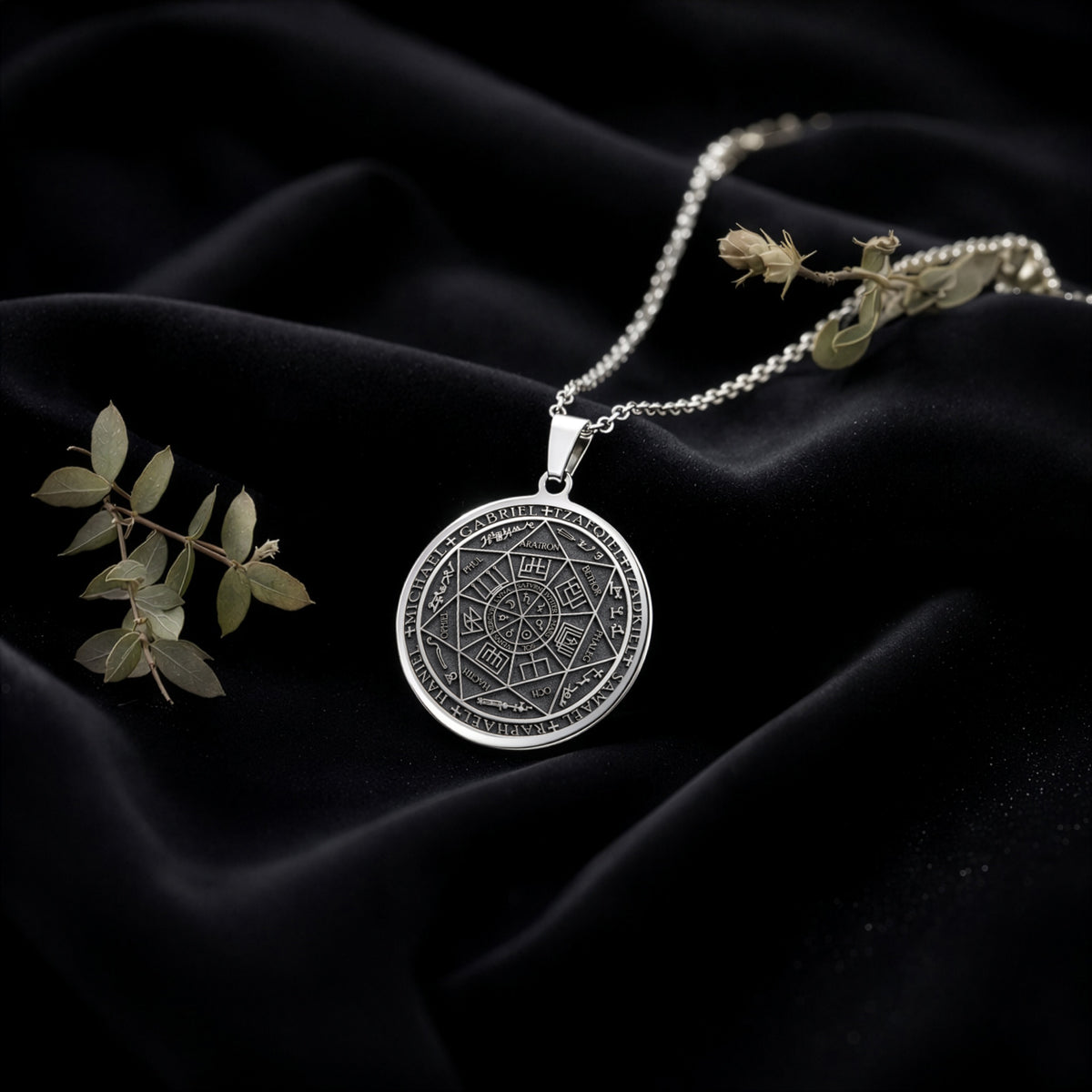Sterling silver Seven Archangels Guardian Angel Wings Amulet Necklace: round  of seven ...