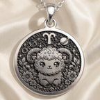 Aries Zodiac Astrological Sign Necklace in 925 Sterling Silver & Plated 18mm — front view — Shop Luminous Luxury Crafts