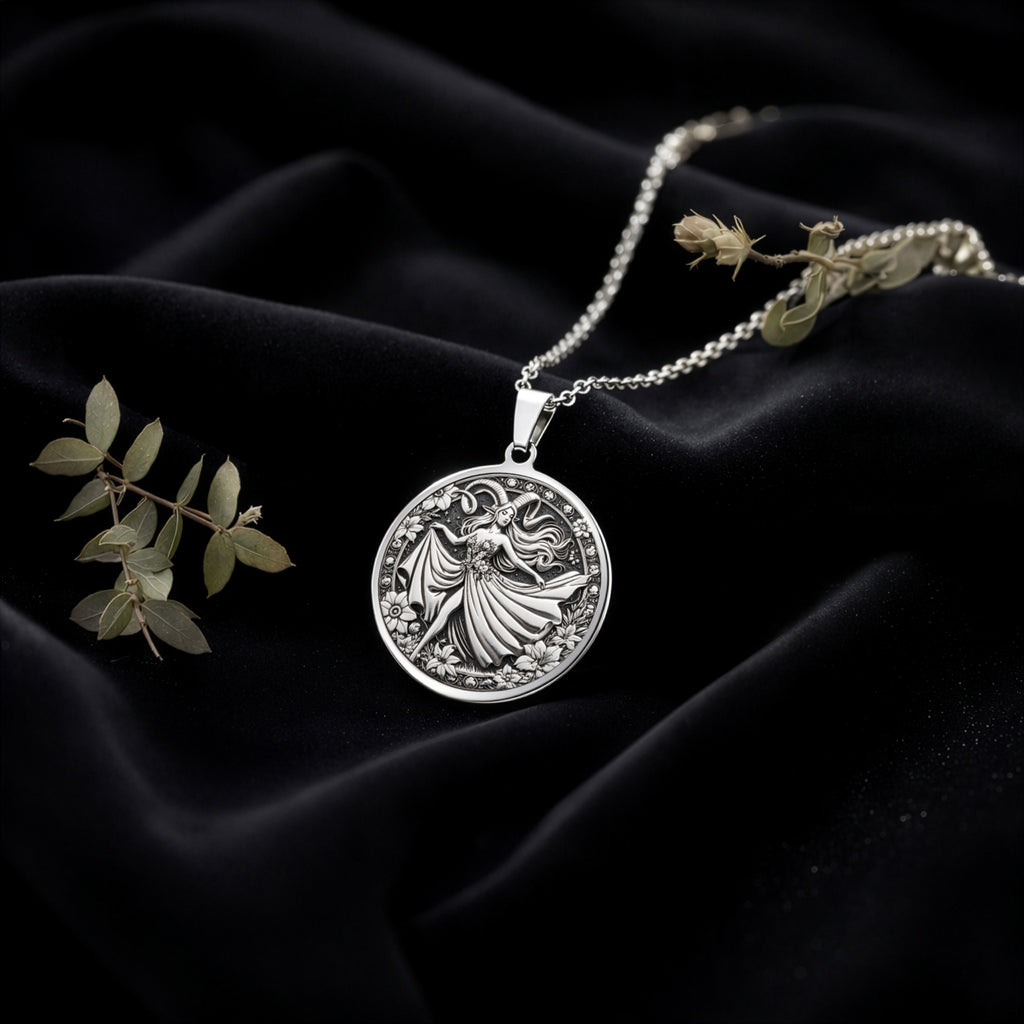 Aries Zodiac Astrological Sign Necklace Pendants 925 925 Sterling Silver winged female figure pendant necklace on black fabric