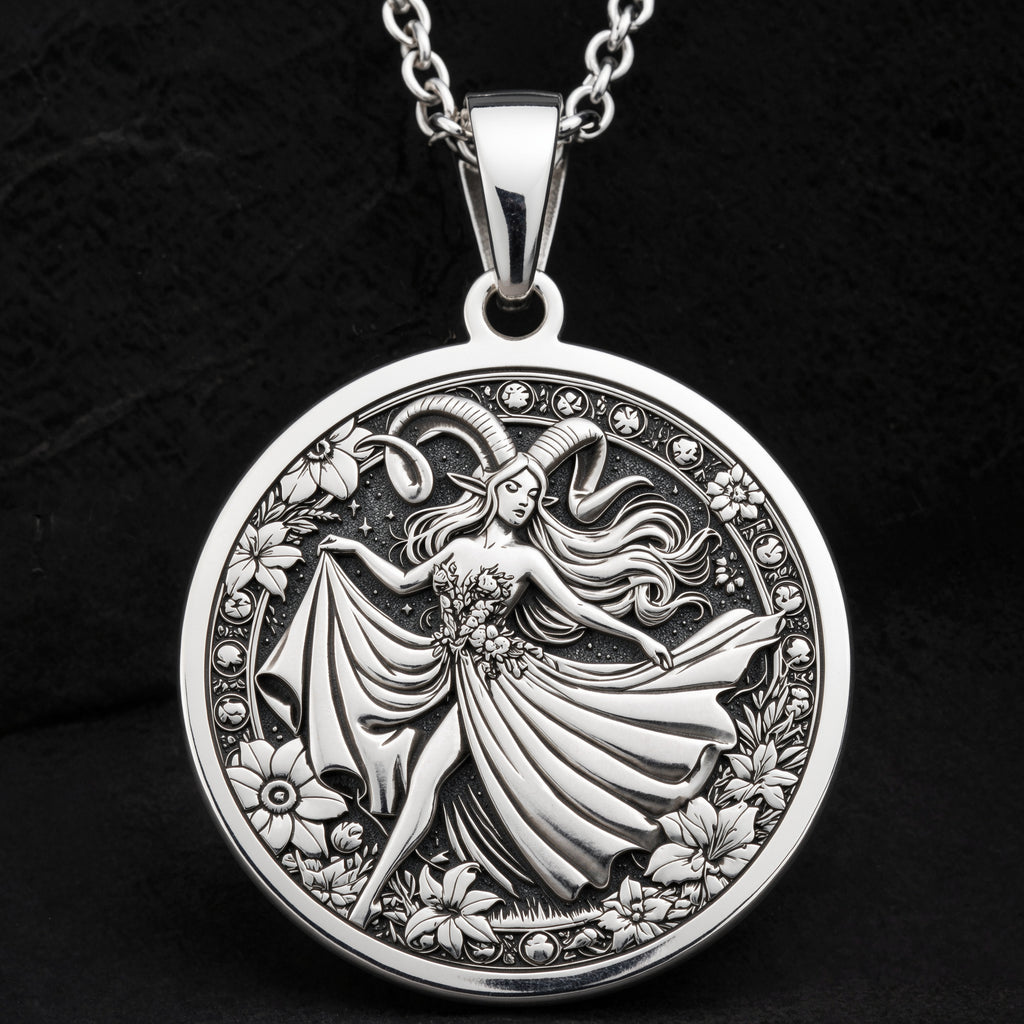 Aries Zodiac Astrological Sign Necklace Pendants 925 925 Sterling Silver sterling silver pendant of a draped winged female figure with floral wreath necklace