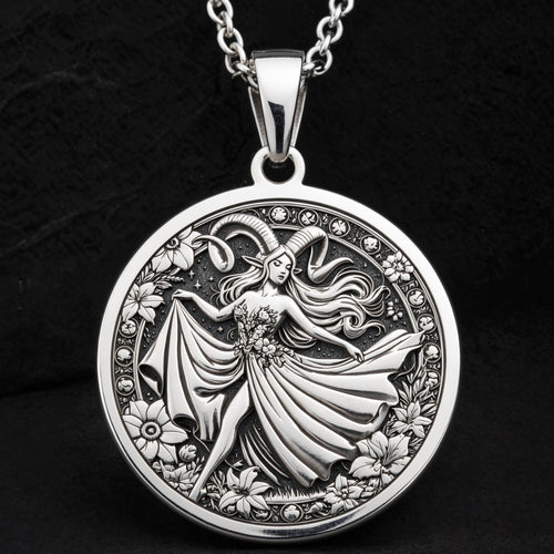 Aries Zodiac Astrological Sign Necklace Pendants 925 925 Sterling Silver sterling silver pendant of a draped winged female figure with floral wreath necklace