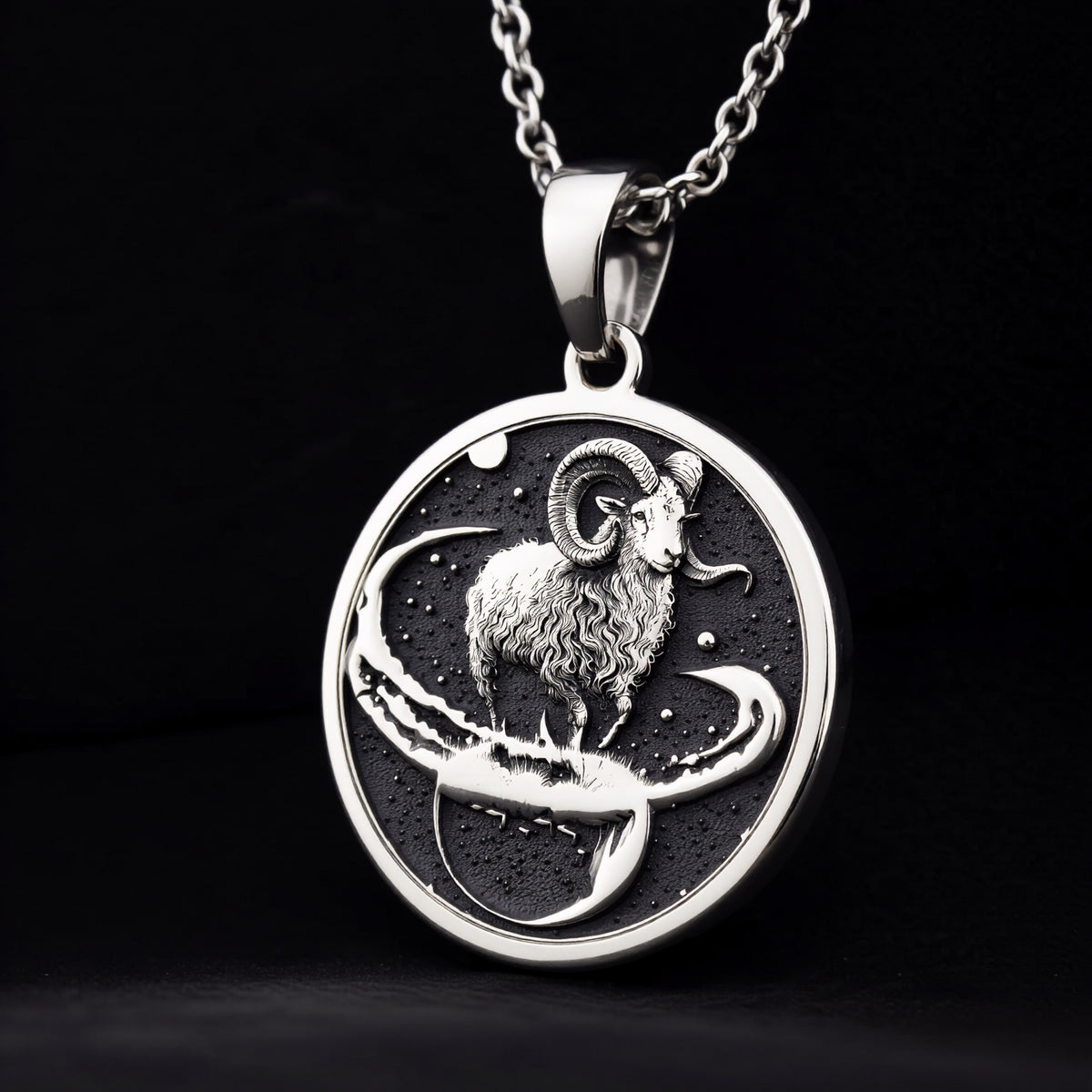 Aries Zodiac Necklace Pendants 925 925 Sterling Silver ram and snake pendant necklace with circular design