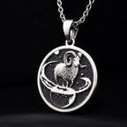 Aries Zodiac Necklace Pendants 925 925 Sterling Silver ram and snake pendant necklace with circular design