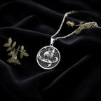 925 925 Sterling Silver Aries Zodiac Necklace Pendants Oxidized silver pendant necklace featuring an animal and snake design on a round disc.