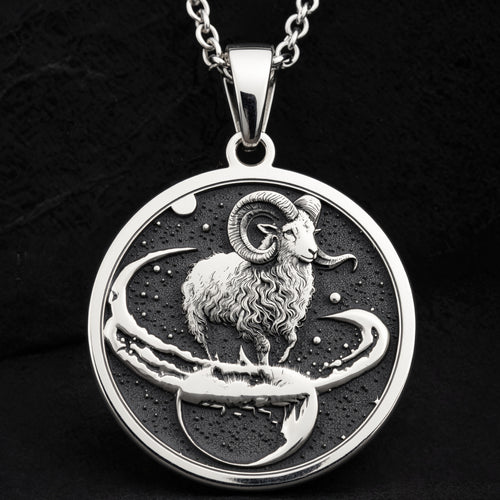 925 925 Sterling Silver Aries Zodiac Necklace Pendants Oxidized silver ram pendant with stars in a circle necklace