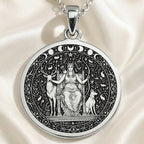Artemis Goddess of the Hunt Coin Pendant Pendants 925 925 Sterling Silver pendant necklace featuring a mythological female figure design with deer and celestial motifs.