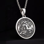Sterling silver Tiger Spirit Animal Necklace: round  of tiger spirit animal with engrav...