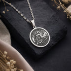 Sterling silver Tiger Spirit Animal Necklace: round  detailed engraved Asian mythology ...