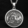Sterling silver Tiger Spirit Animal Necklace: round  detailed engraved tiger surrounded...