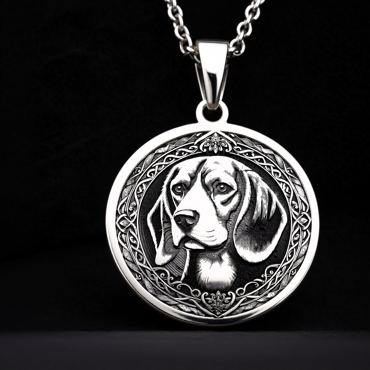 925 sterling silver Beagle Memorial Pendant Necklace - Rainbow Bridge Angel Dog pendant featuring a detailed design.