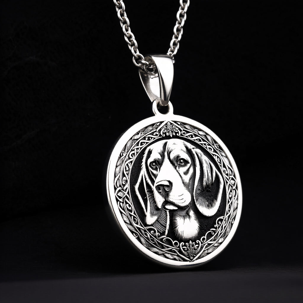 925 sterling silver Beagle Memorial Pendant Necklace - Rainbow Bridge Angel Dog pendant featuring a detailed design.