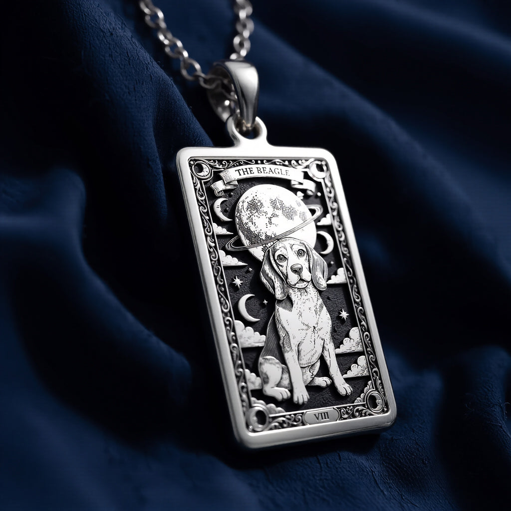 A striking 925 sterling silver Beagle charm. The art shows the loyal dog, a meaningful piece of celestial jewelry for a pet owner.