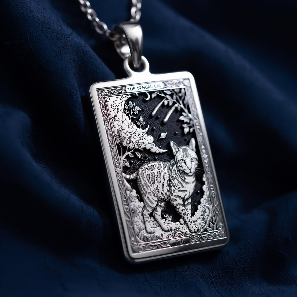 Bengal Cat Paw Print Charm Necklace - 925 Sterling Silver