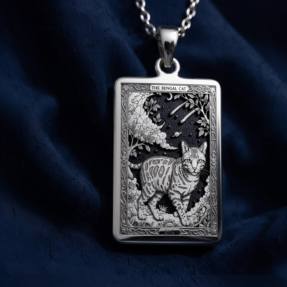 Bengal Cat Paw Print Charm Necklace - 925 Sterling Silver