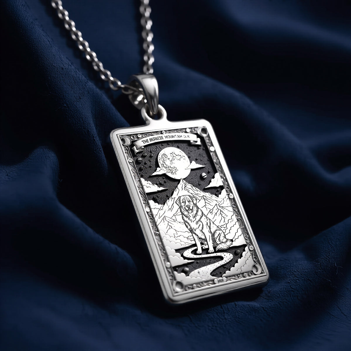 A striking 925 sterling silver Bernese Mountain Dog charm. The art shows the noble guardian, a meaningful piece of celestial jewelry for a pet owner.