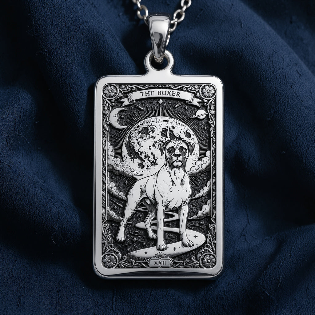 Boxer Dog Portrait Medallion Pendant - 925 Sterling Silver