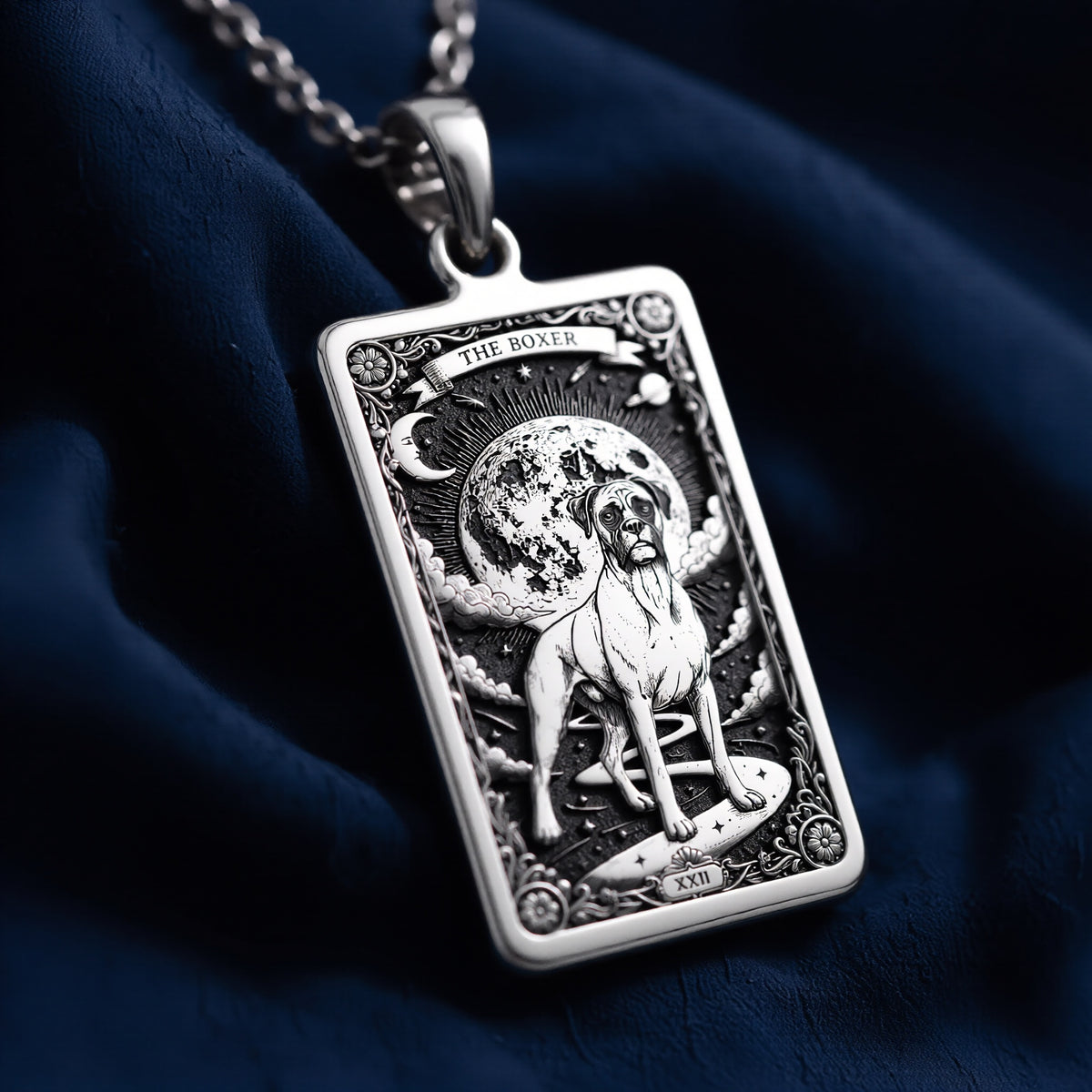 Boxer Dog Portrait Medallion Pendant - 925 Sterling Silver