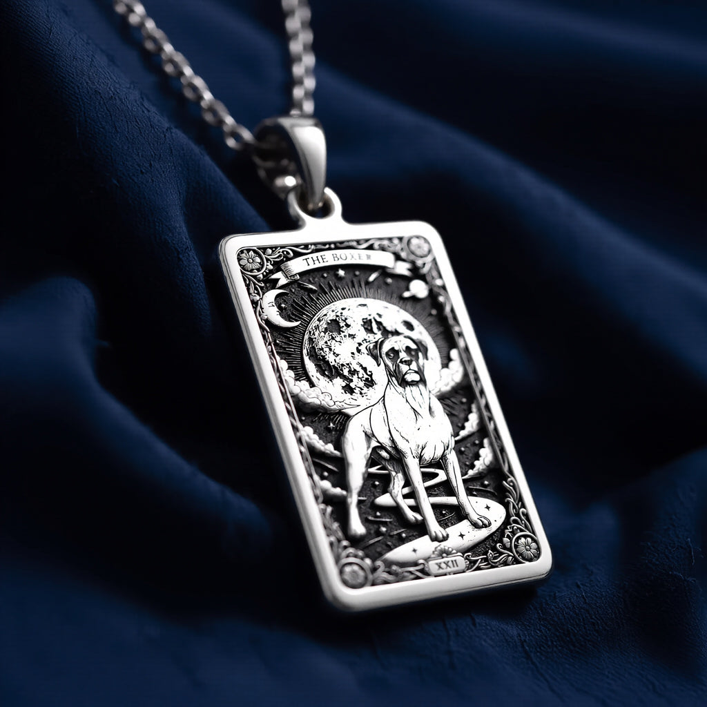 A striking 925 sterling silver Boxer charm. The art shows the loyal guardian, a meaningful piece of celestial jewelry for a pet owner.