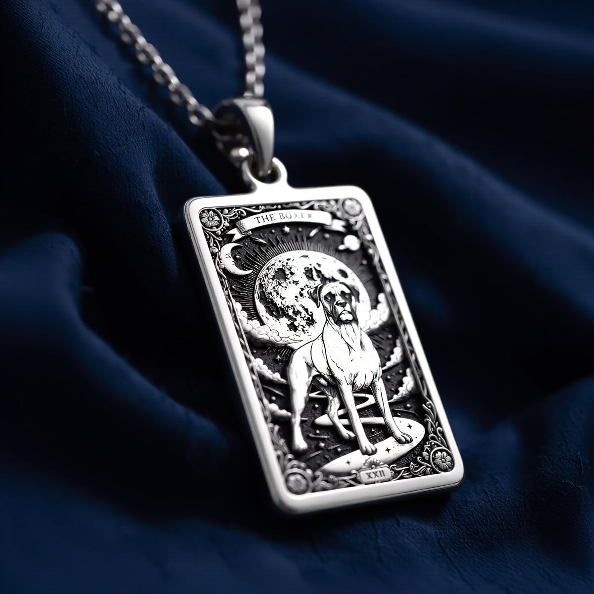 A striking 925 sterling silver Boxer charm. The art shows the loyal guardian, a meaningful piece of celestial jewelry for a pet owner.